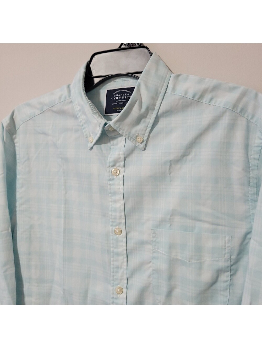 Charles Tyrwhitt Button Down Shirt Mens M Blue Plaid Extra Slim Fit Non-Iron